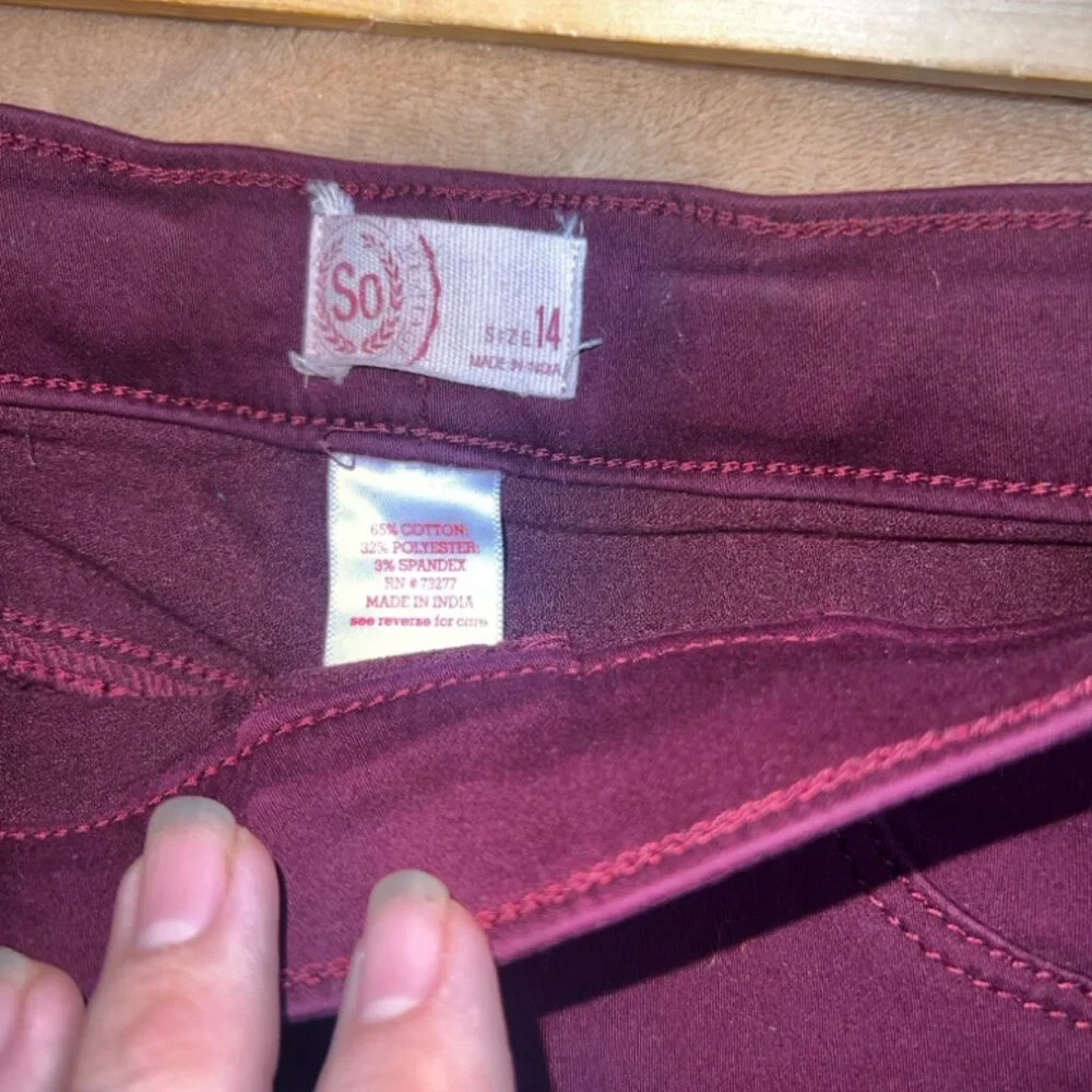 SO Girl 14 Burgundy Adjustable Waist‎ Stretch Pull Up Straight Legging Jeans